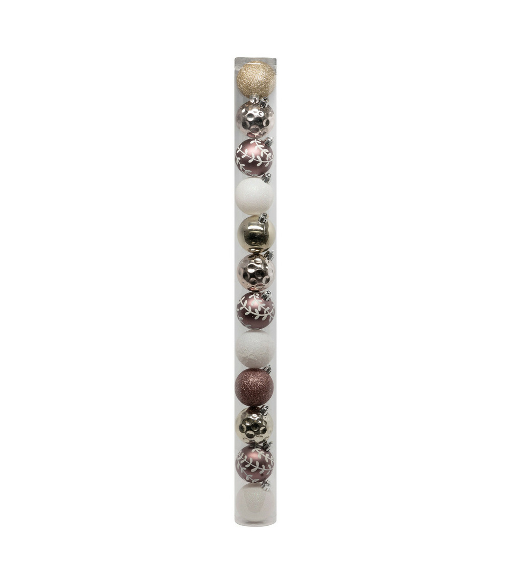 Déco de sapin lot de 12 boules de noël d 6 cm - rose et blanc