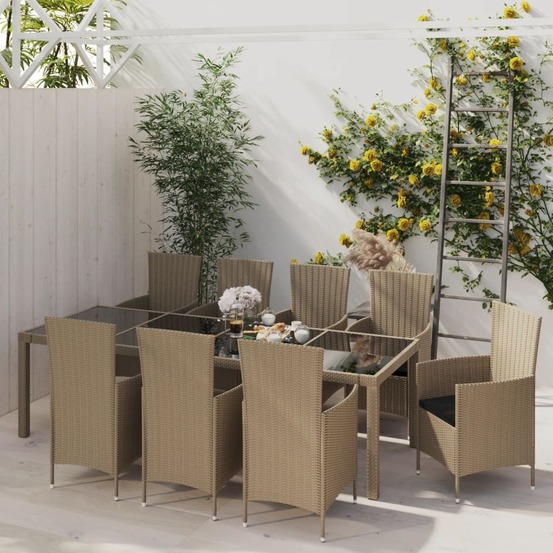 Salon de jardin avec coussins 11 pcs résine tressée beige
