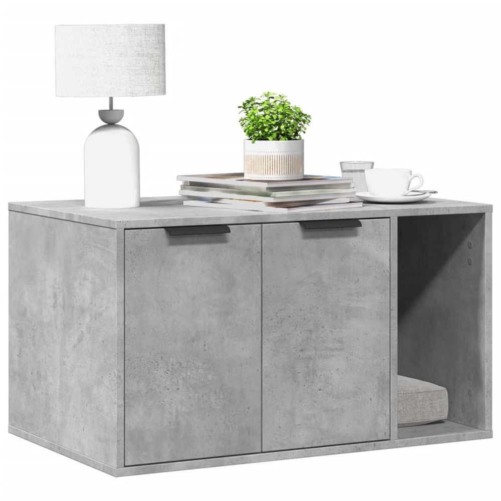 Grande maison de toilette chat bois multifonction gris béton 80cm