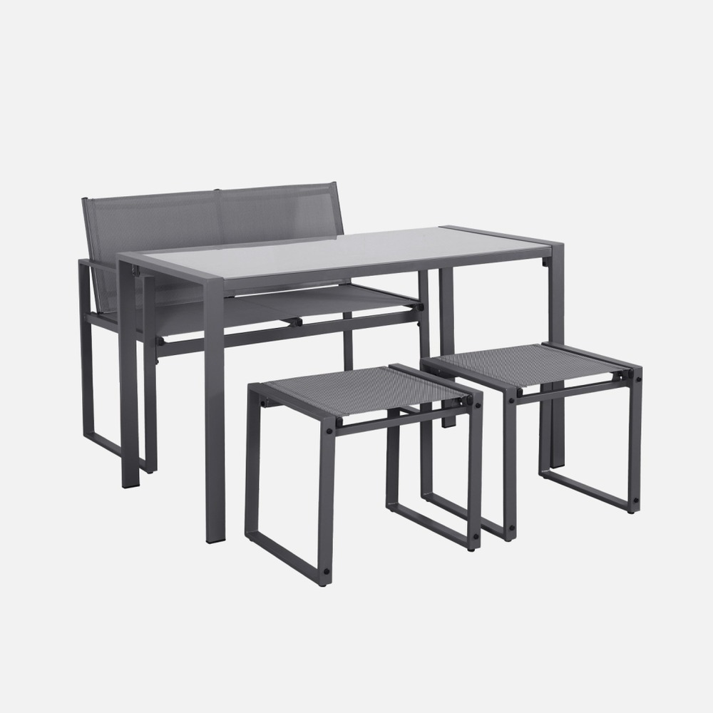 Table de jardin encastrable acier et textilène + 4 assises 125cm - tavena