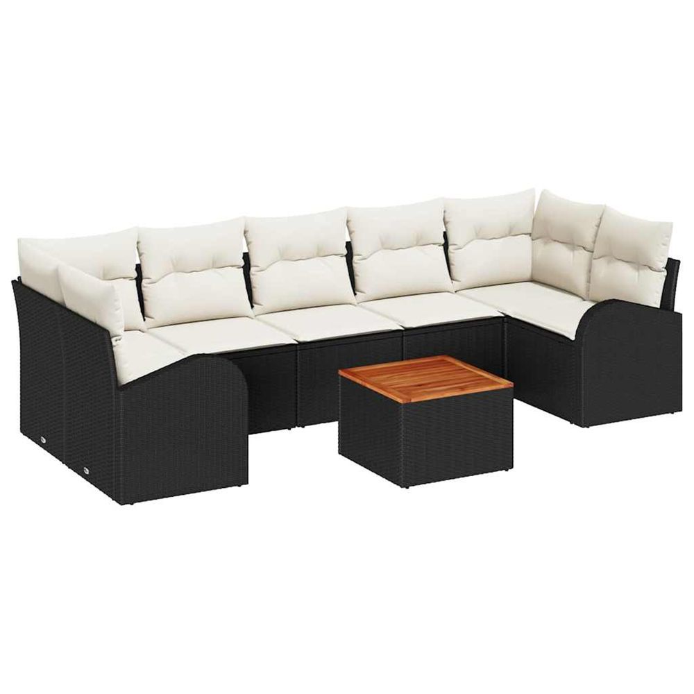 Ensemble de canapé de jardin 8 pc noir et crème polyrotin