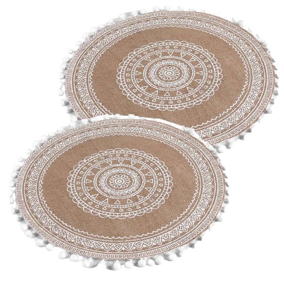 Lot de 2 sets de table en jute avec pompons azusa