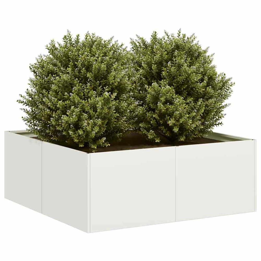 Grand bac à fleurs carré en acier blanc pour terrasse moderne 80cm