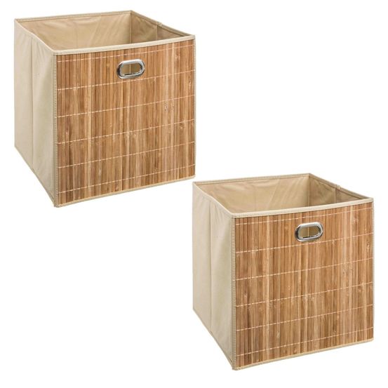 Lot de 2 boîtes de rangement cube en bambou et tissu mix'n modul - l.31 x l.31 x h.31 cm - beige