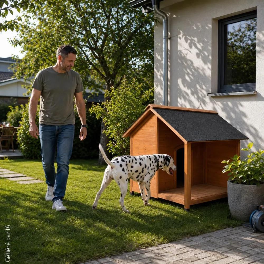 Niche en bois pour chien avec terrasse - taille l