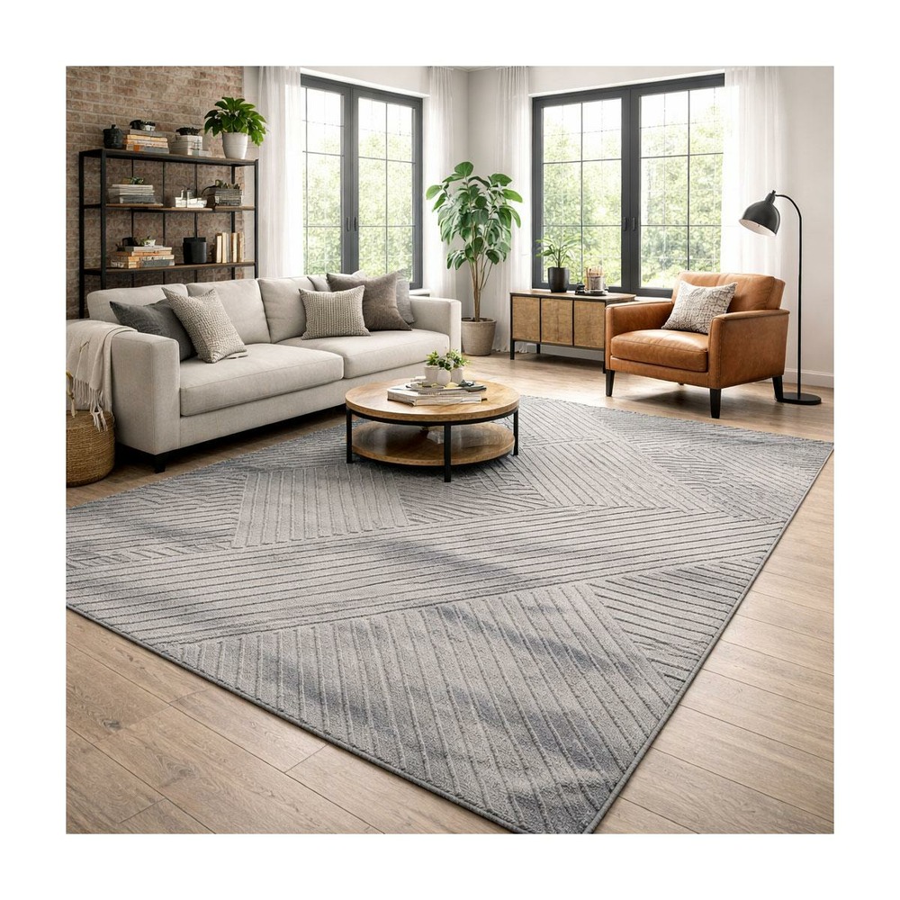 Tapis salon 160x220 lyn9 d gris, tapis ton sur ton moderne