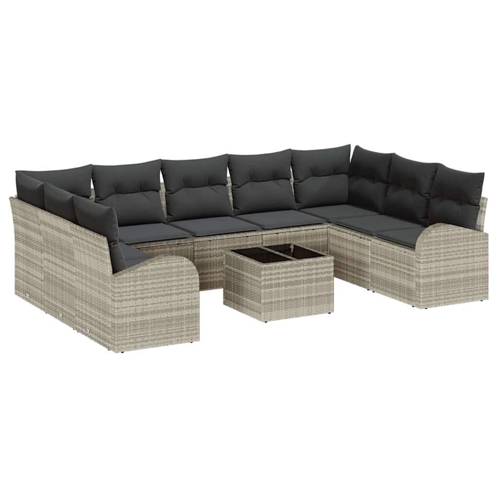 Ensemble de canapé de jardin 10 pc gris clair polyrotin
