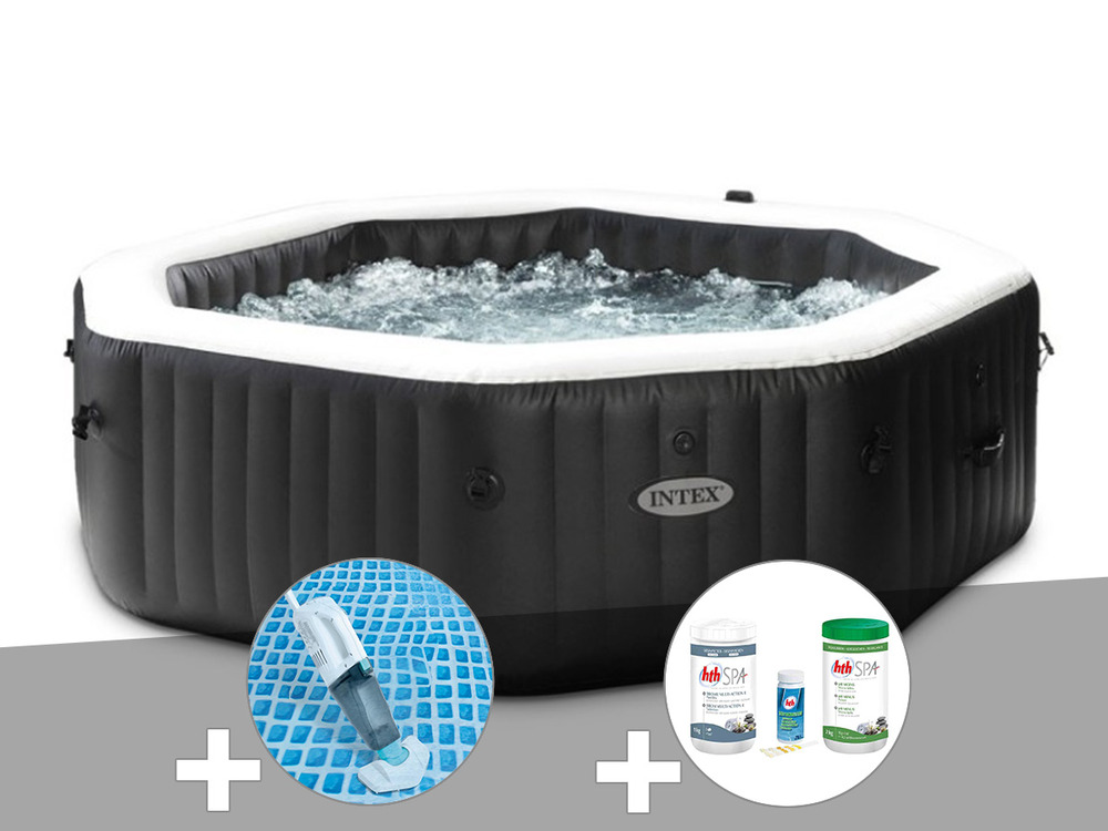 Kit spa gonflable purespa carbone octogonal bulles et jets 6 places + kit trait