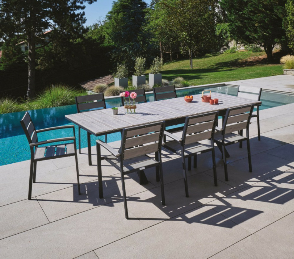 Ensemble table et chaises de jardin - 8 places - gris perle - cavalaire