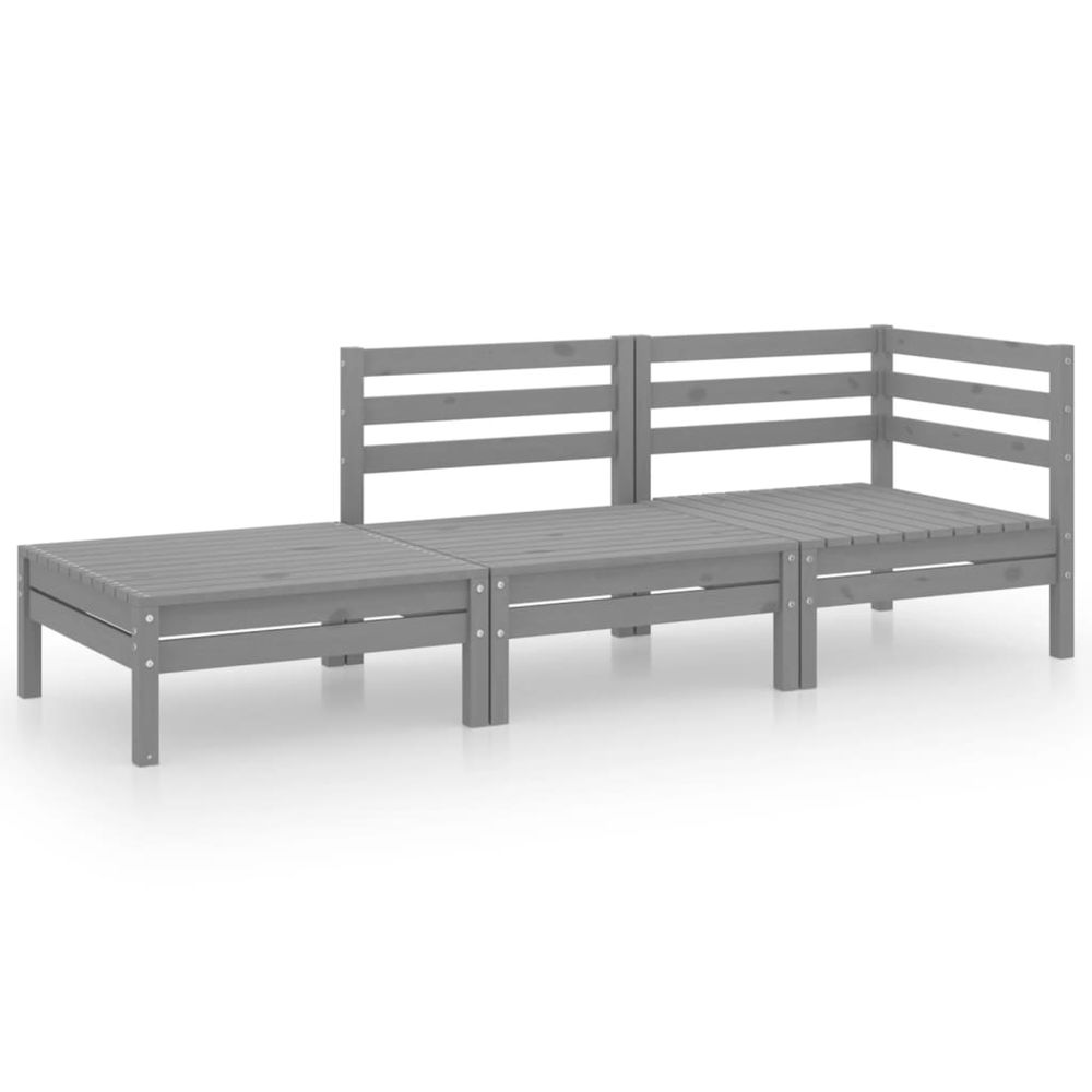 Salon de jardin 3 pcs gris bois de pin massif