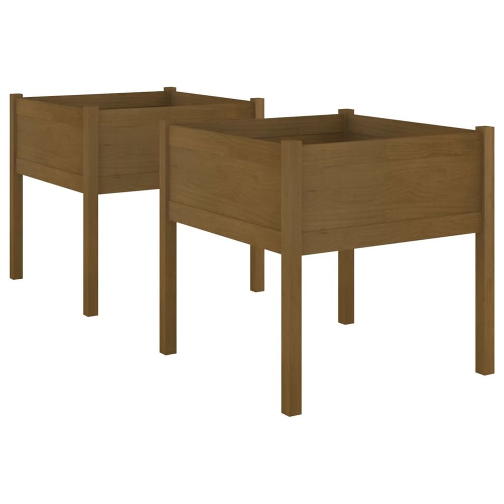 Jardinière d'extérieurs 2 pcs marron miel 70x70x70 cm bois de pin massif