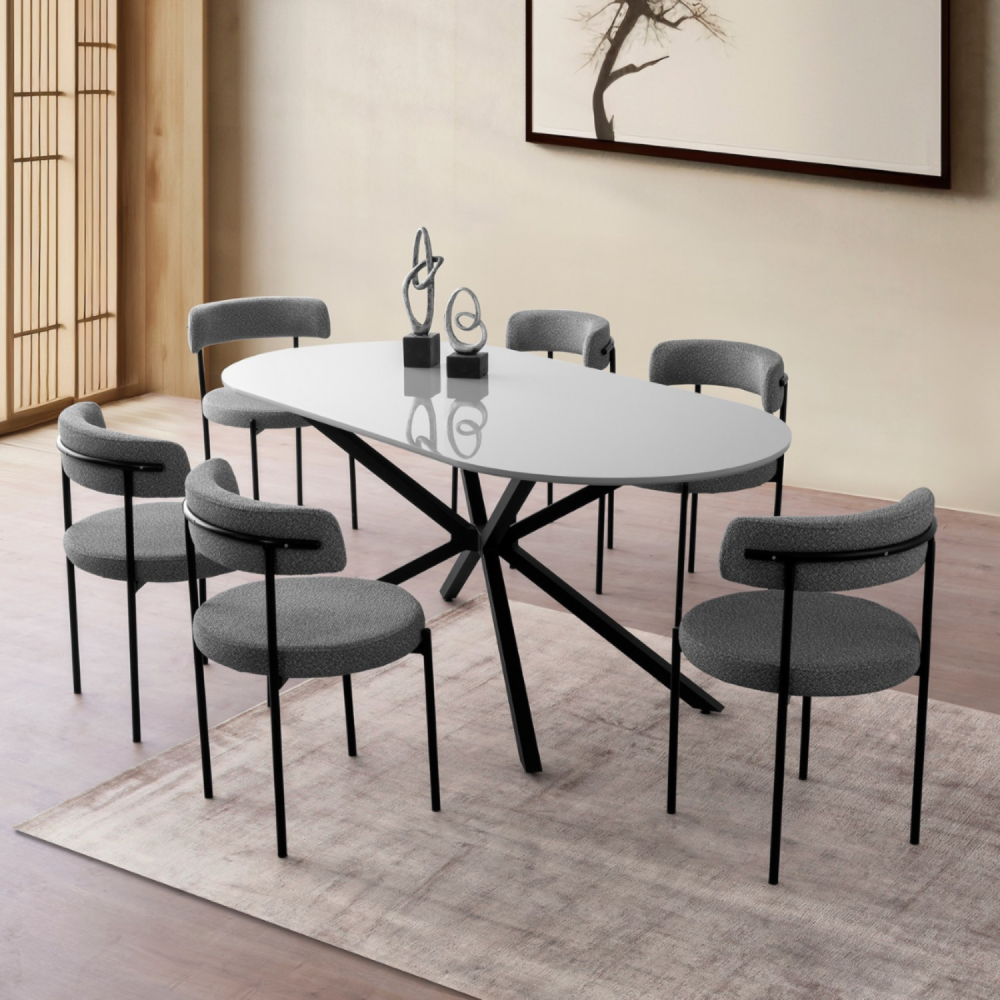 Table à manger 6 personnes gris et noir 180 cm karvia