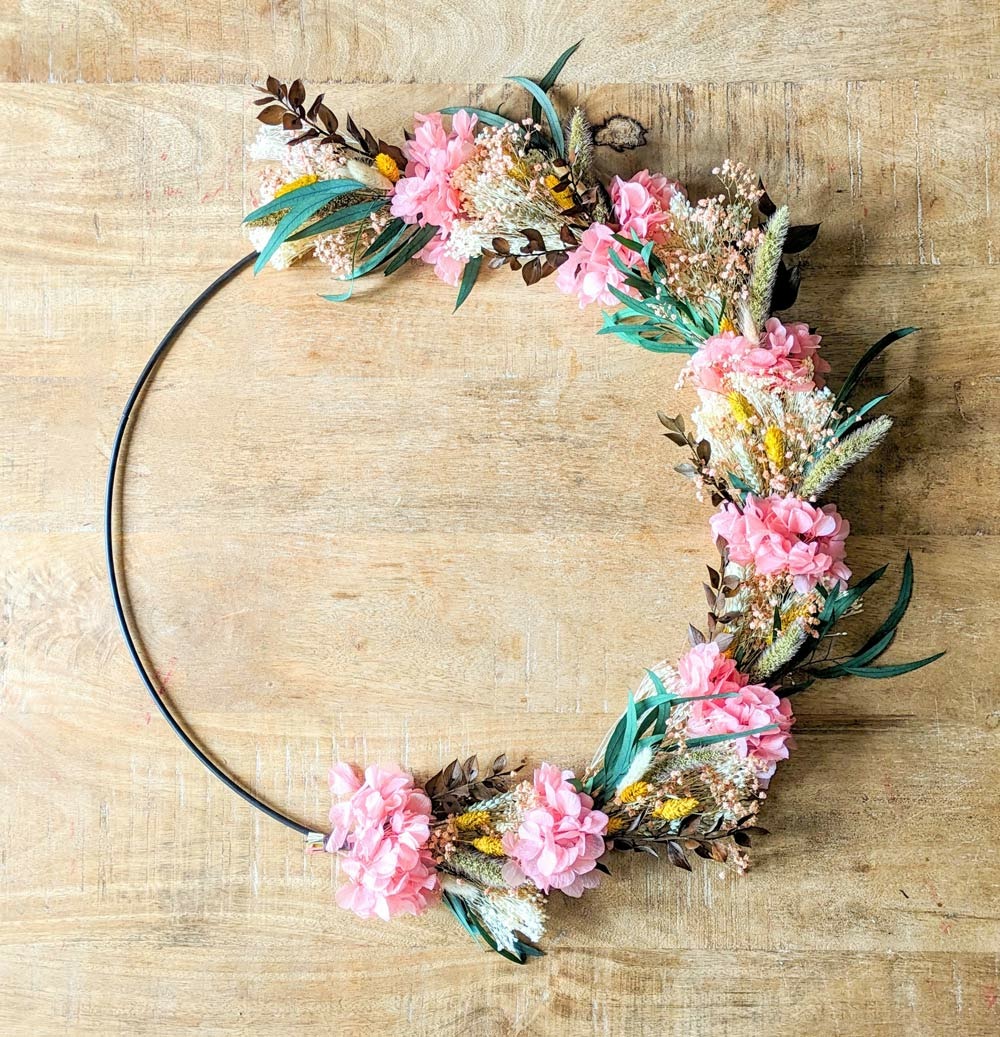 Couronne murale de fleurs séchées honorine d50cm