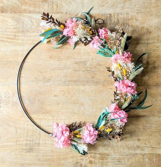 Couronne murale de fleurs séchées honorine d50cm