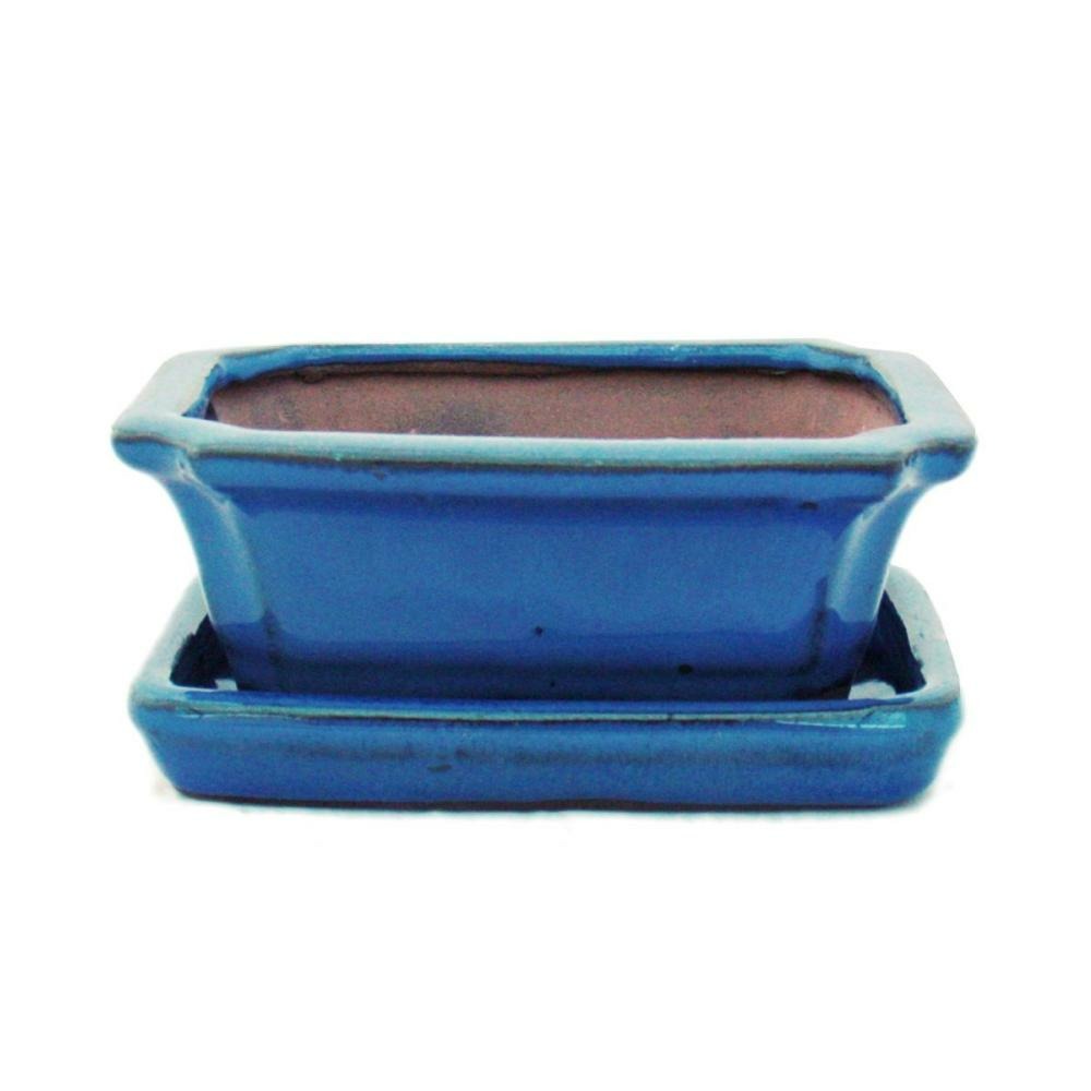 Bol bonsaï avec soucoupe taille 1 - bleu - carré - modèle g13 - l 12cm - b 9,5cm - h 4,5 cm