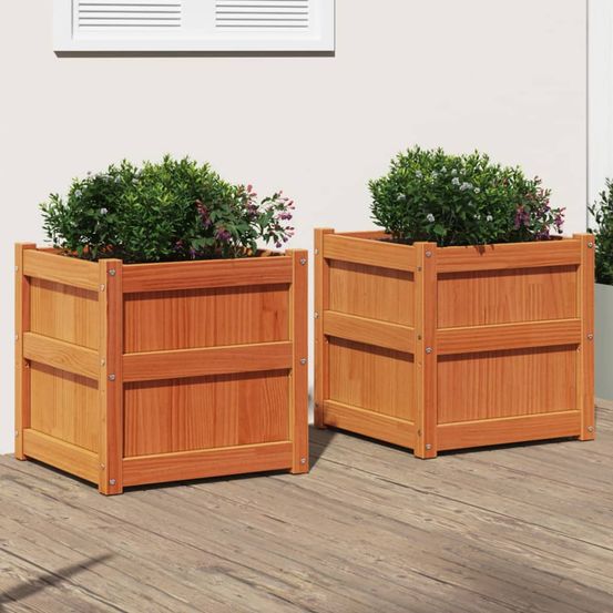 Lot de 2 jardinières carrées bois pin massif cire marron 60x60 cm