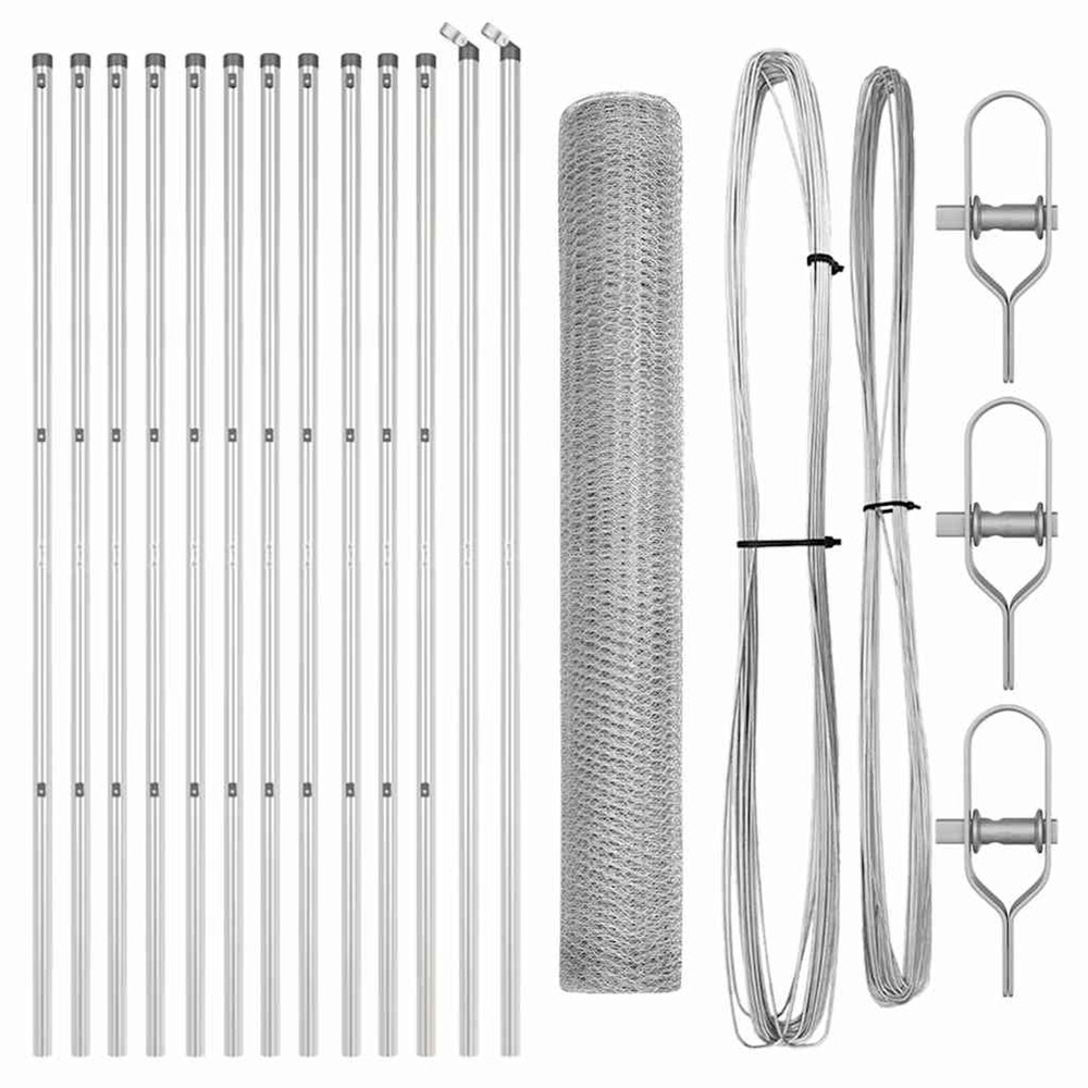 Clôture avec poteaux argent 1 x 25 m acier recouvert de pvc