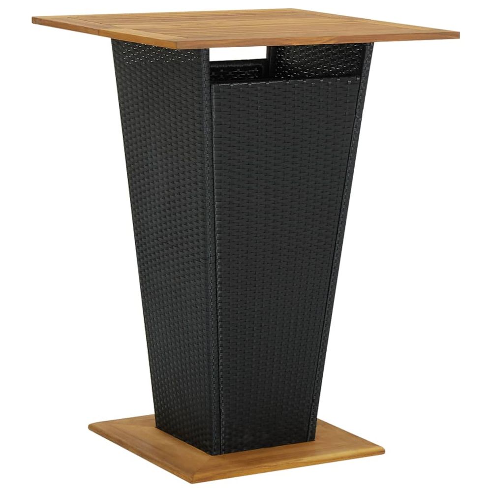 Table de bar noir 80x80x110 cm résine tressée et bois d'acacia