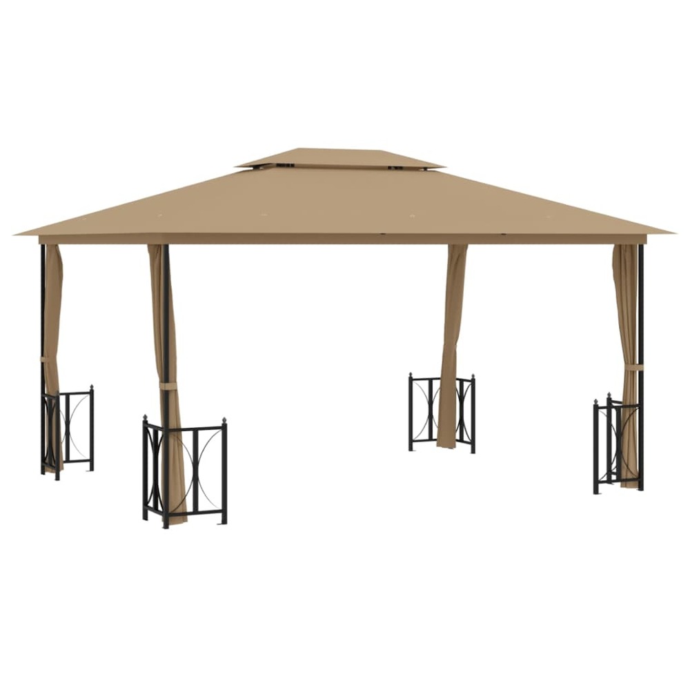 Tonnelle avec parois et toit double 3x4 m taupe