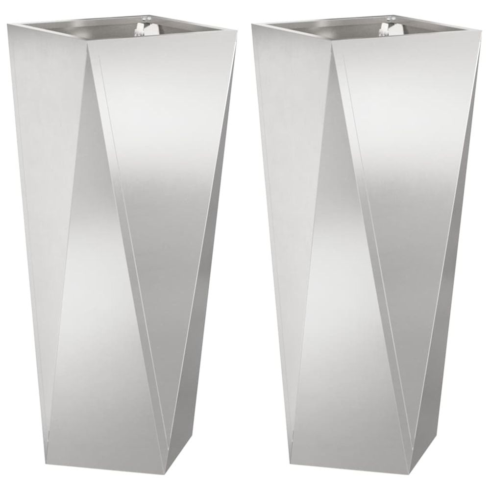 Jardinière d'extérieur 2 pc argent 30 x 30 x 75 cm acier inoxydable