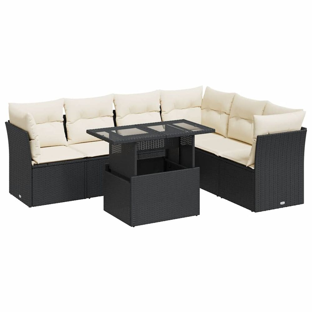 Salon de jardin 7 pcs avec coussins noir résine tressée