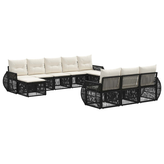 Ensemble de canapé de jardin 10 pcs noir et blanc crème