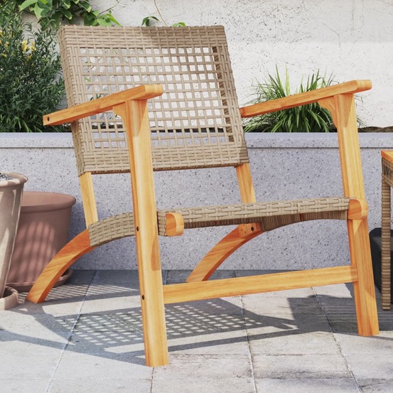 Chaises de jardin lot de 2 beige résine tressée bois d’acacia