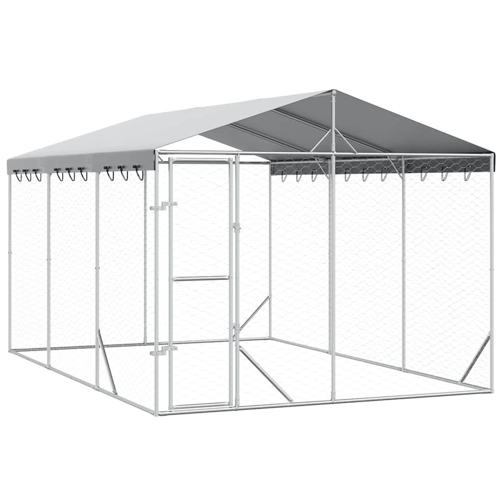 Chenil d'extérieur pour chiens avec toit argenté 3x4,5x2,5 m