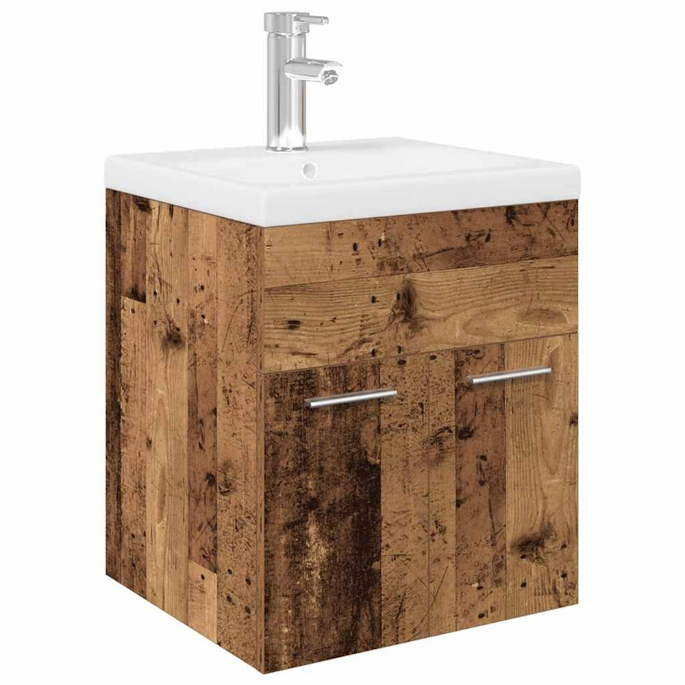 Meuble lavabo avec bassin et robinet intégrés vieux bois