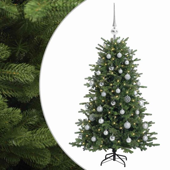Sapin de noël artificiel avec boules 120 cm 150 led blanc chaud
