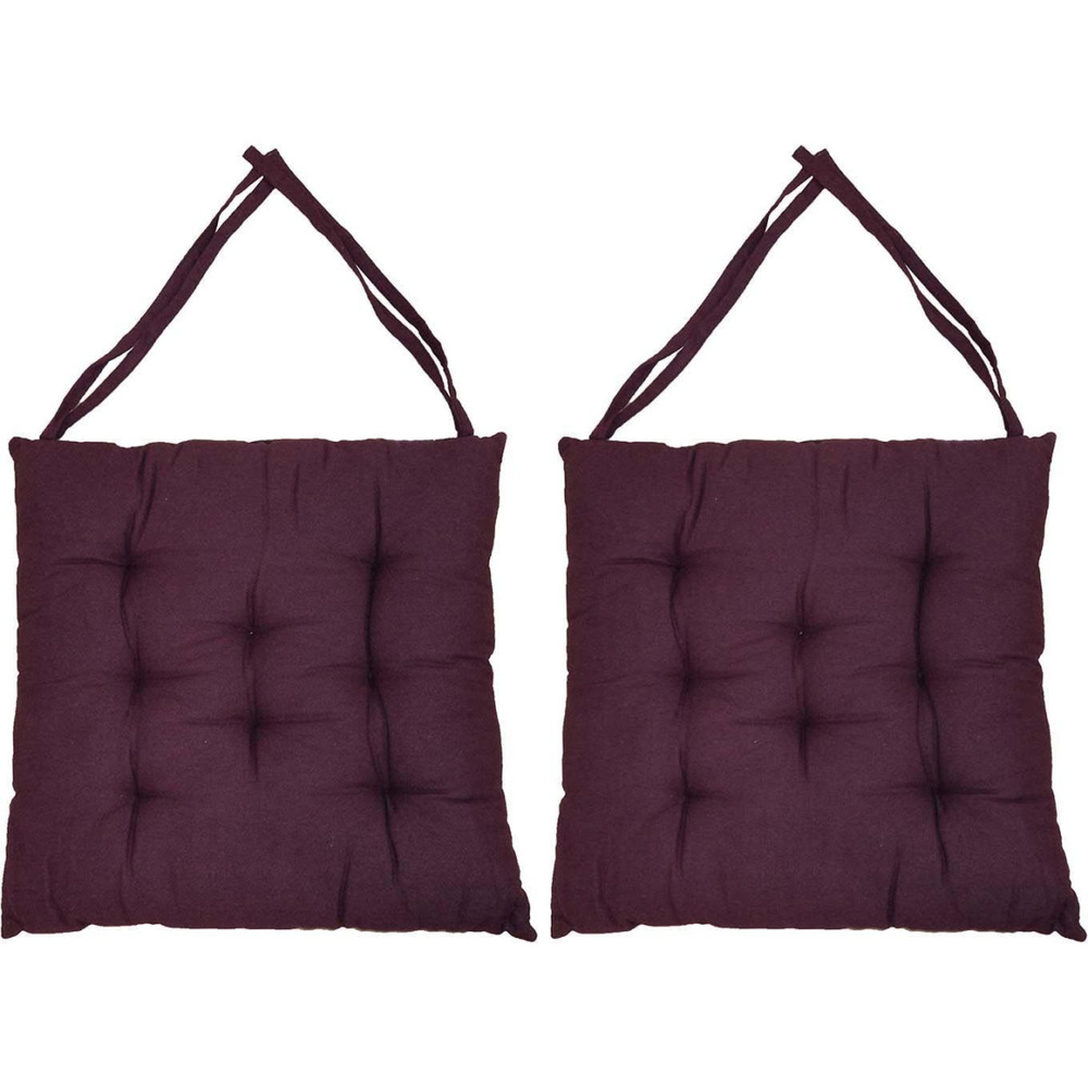 Galette de chaise en coton uni 40 cm 8 points (lot de 2) aubergine