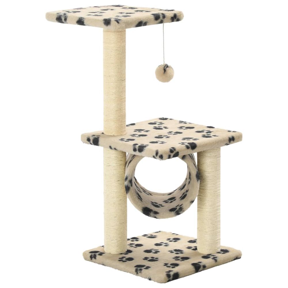 Arbre à chat avec griffoirs en sisal 65 cm beige motif pattes