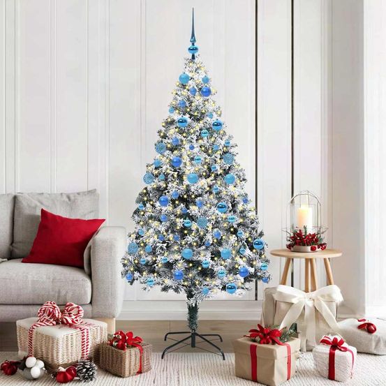 Sapin de fêtes artificiel 180 cm, pré-illuminé avec 300 led et 120 boules décoratives