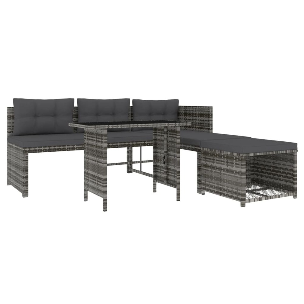 Mobilier à dîner de jardin 4 pièces et coussins gris résine tressée