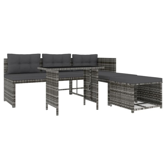 Mobilier à dîner de jardin 4 pièces et coussins gris résine tressée