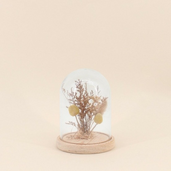 Déco à poser cloche avec fleurs séchées 17x14cm