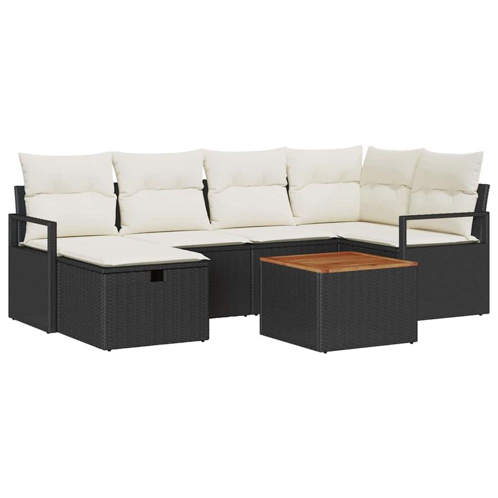 Ensemble de canapé de jardin 7 pc noir polyrotin