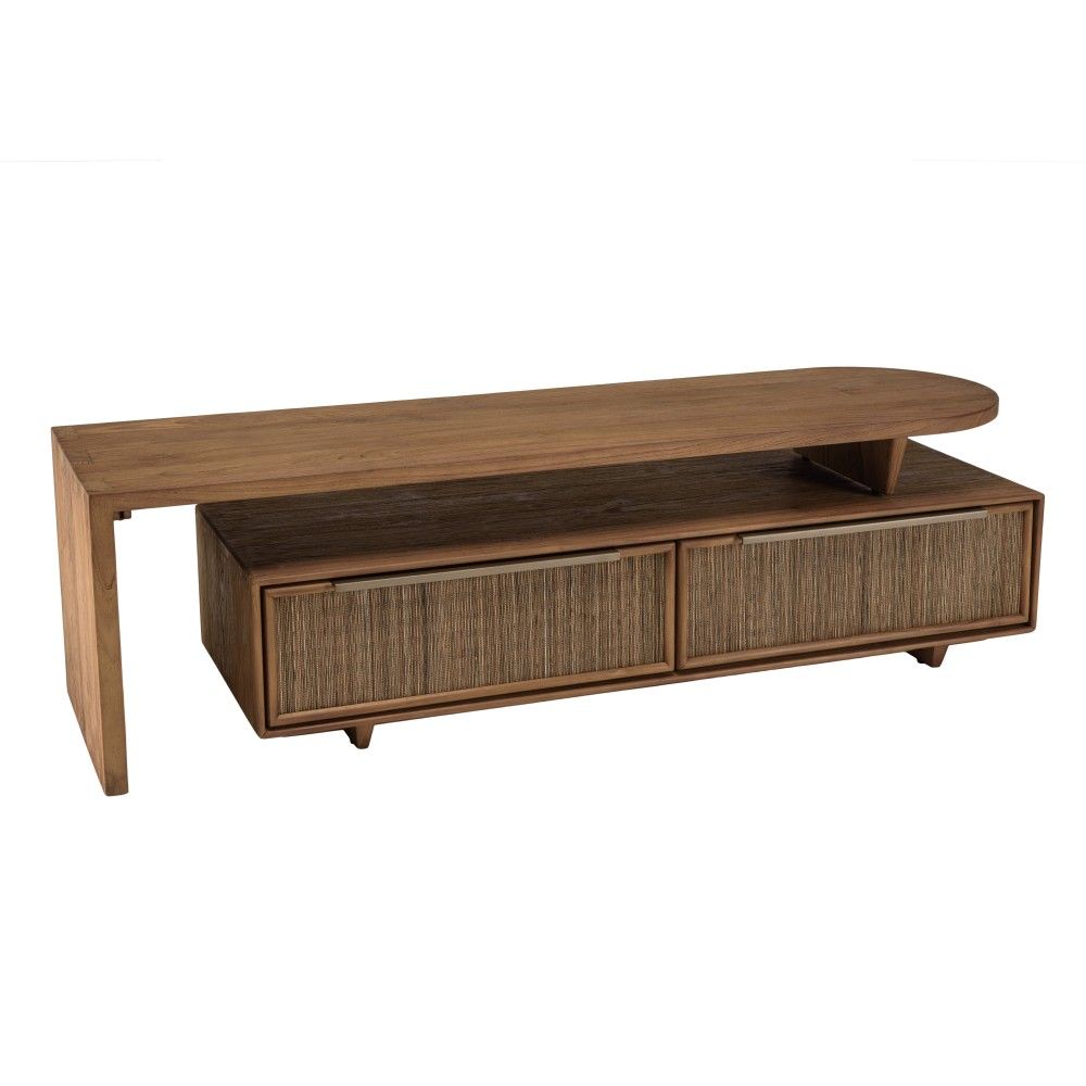 Meuble tv modulable 2 tiroirs en bois teck recyclé l140