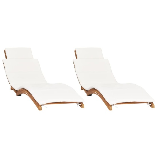 Lot de 2 transats chaise longue bain de soleil lit de jardin terrasse meuble d'extérieur avec coussins bois massif de teck 02