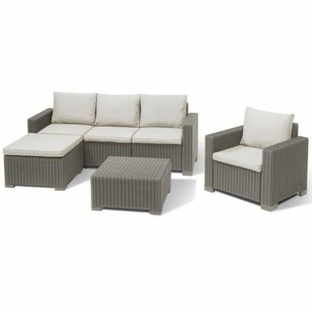 Salon de jardin - en résine imitation rotin tressé - allibert by keter - 5 personnes - moorea - cappuccino