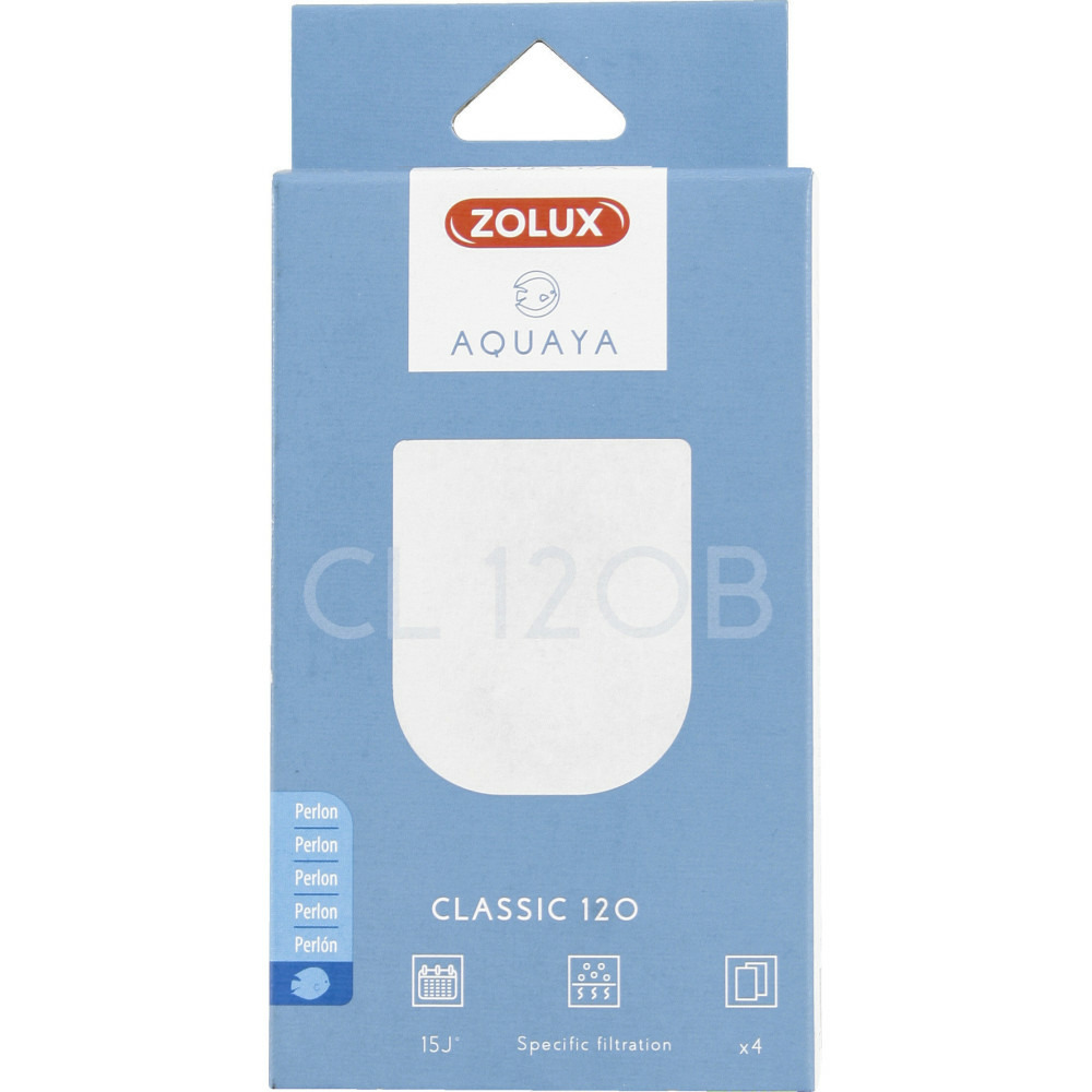Filtre perlon cl 120 b x 4, pour pompe classic 120, pour aquarium.
