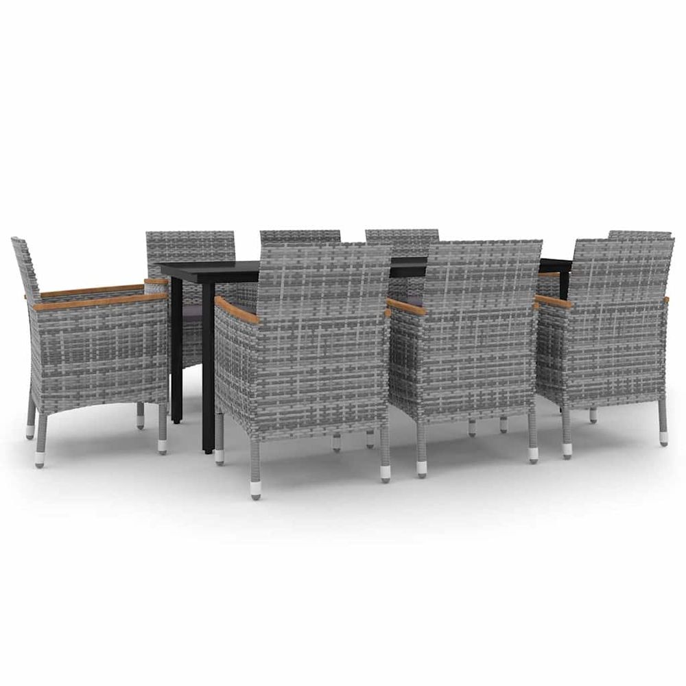 Ensemble à manger de jardin coussins 9 pcs résine tressée verre