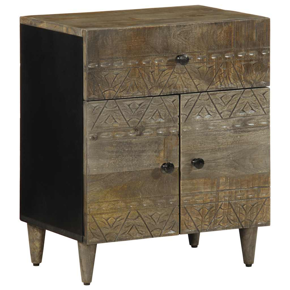 Table de chevet gris clair 50x33x60 cm bois de manguier massif