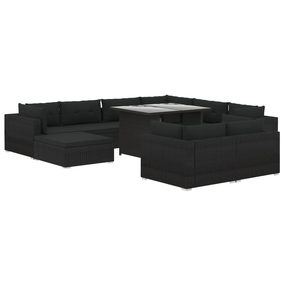 Salon de jardin 10 pcs avec coussins résine tressée noir