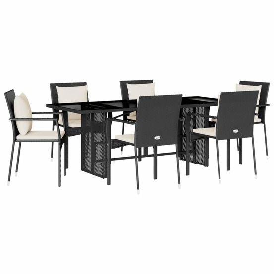 Ensemble à manger de jardin coussins 7pcs noir résine tressée