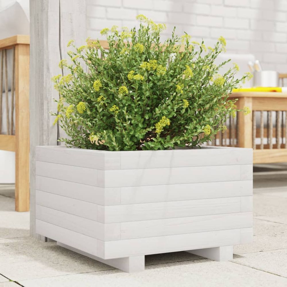 Jardinière carrée en bois de pin massif pour jardin balcon blanc 40x40cm