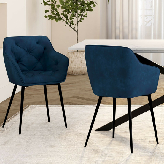 Lot de 2 chaises de salle à manger, fauteuils de table capitonnés lya velours bleu canard