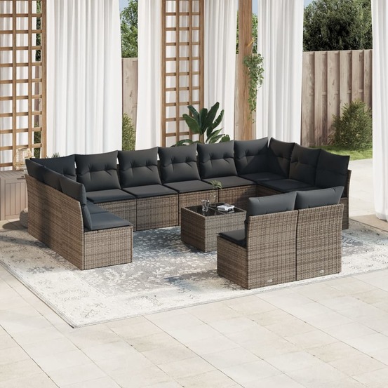 Salon de jardin avec coussins 13 pcs gris résine tressée