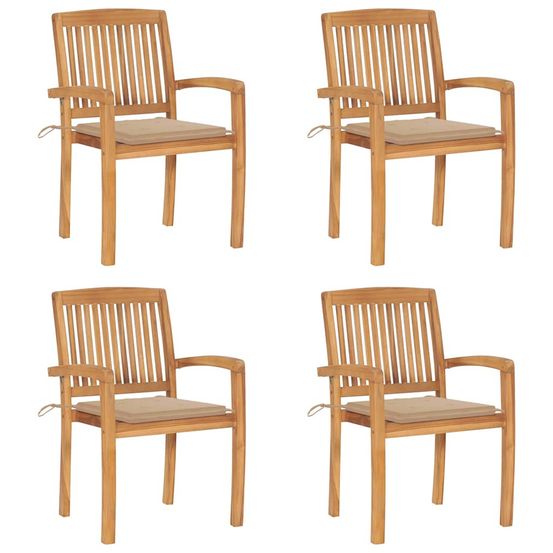 Chaises de jardin empilables avec coussins lot de 4 teck solide