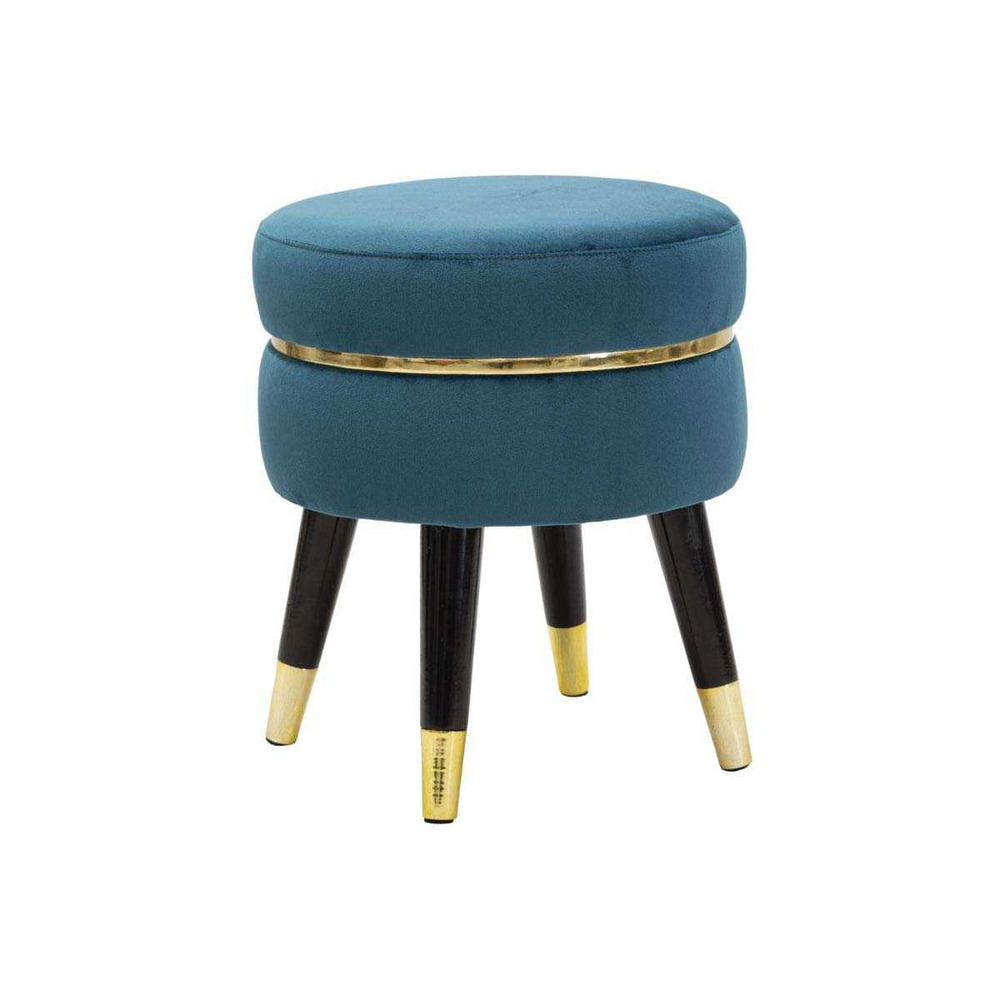 Tabouret bas en tissu paris 35 x 40.5 cm bleu et doré
